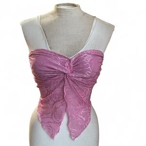 Y2K Pink Rose Mesh Tube Top – Coquette Fairycore Ruched Corset Crop